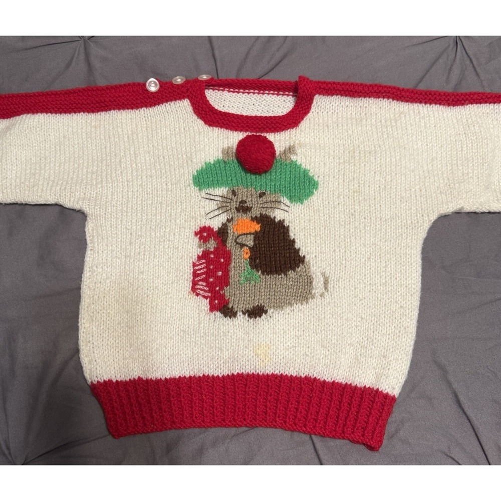 Handmade Beatrix Potter Infant Knit Sweater Red & White 13" W x 13"L - Picture 7 of 8
